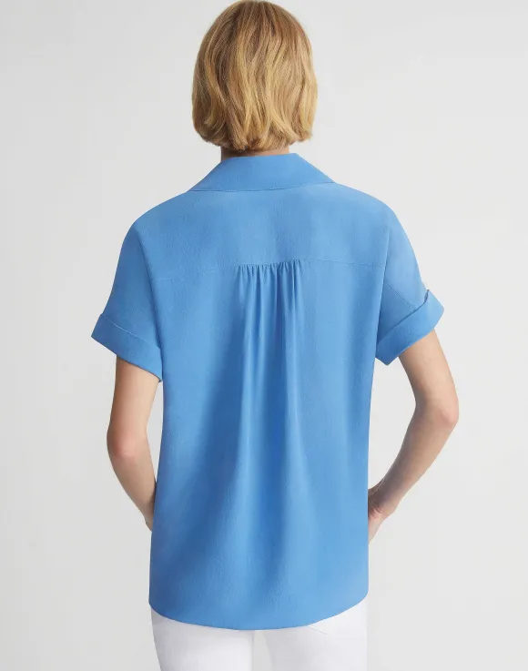 Sandwashed Silk Notch Collar Blouse