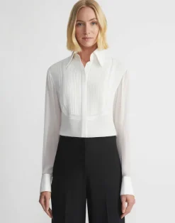 Silk Georgette Pintuck Bib Blouse