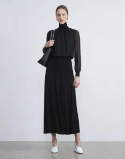 Silk Georgette Turtleneck Blouse
