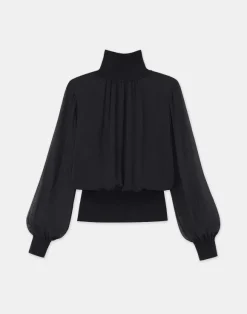Silk Georgette Turtleneck Blouse