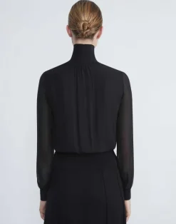 Silk Georgette Turtleneck Blouse