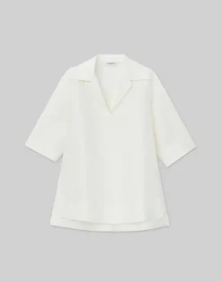 Silk-Linen Collared Popover Blouse