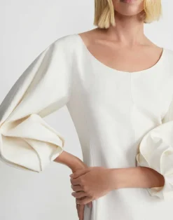 Silk-Linen Lantern Sleeve Dress