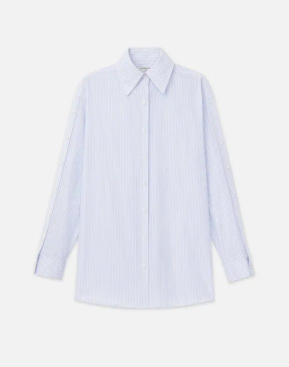 Stripe Cotton Poplin Button Sleeve Oversized Shirt