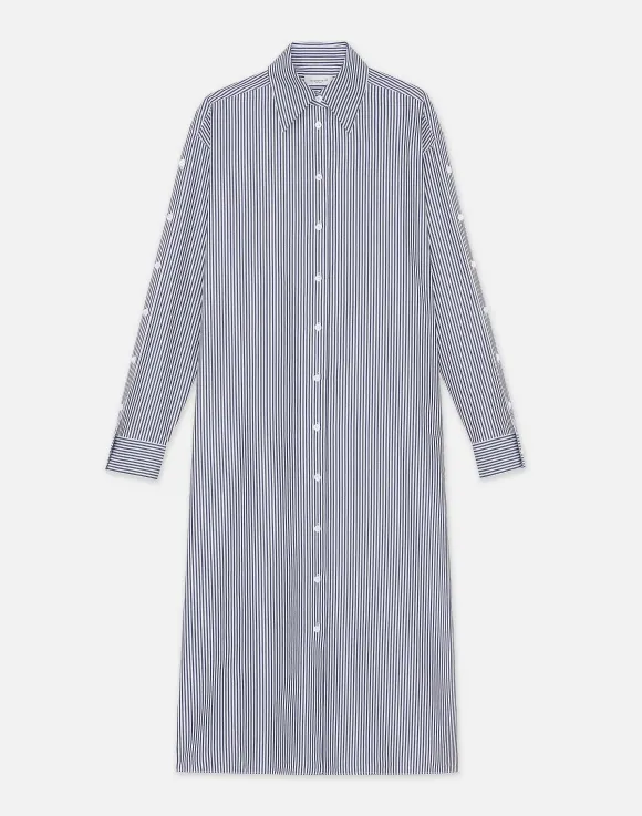 Stripe Cotton Poplin Button Sleeve Oversized Shirtdress