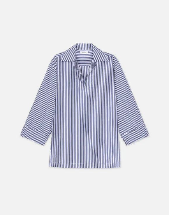 Stripe Cotton Poplin Popover Shirt