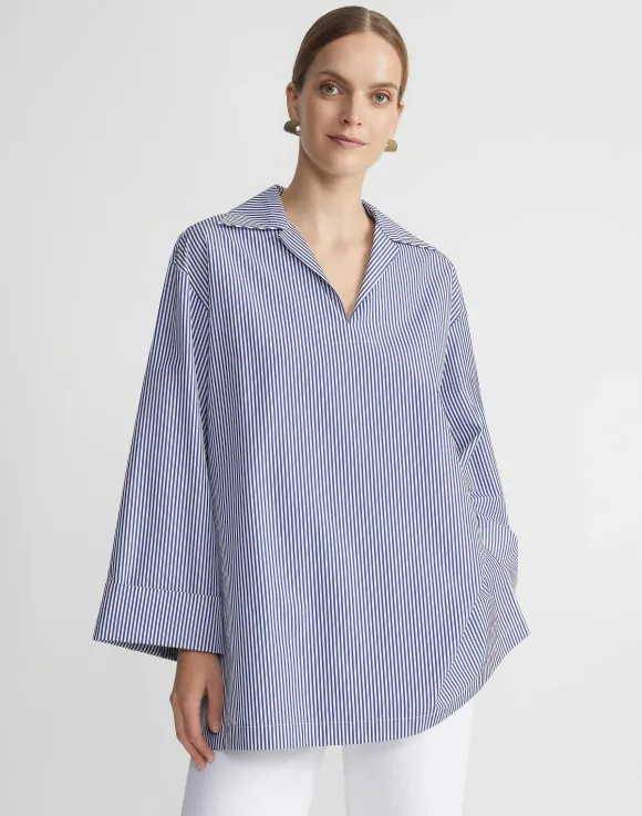 Stripe Cotton Poplin Popover Shirt