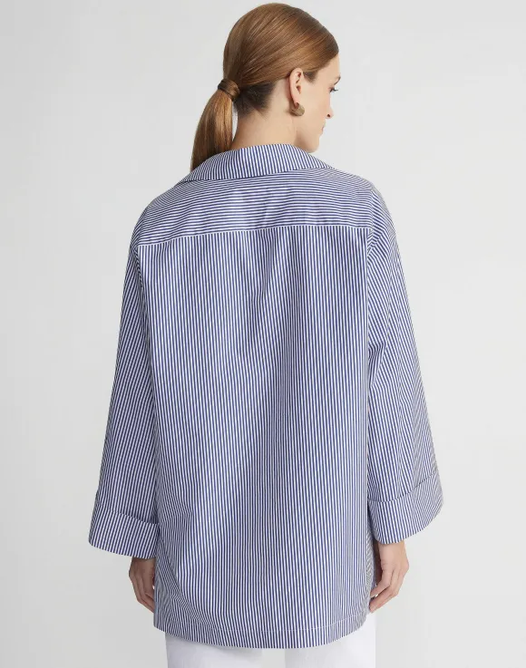 Stripe Cotton Poplin Popover Shirt