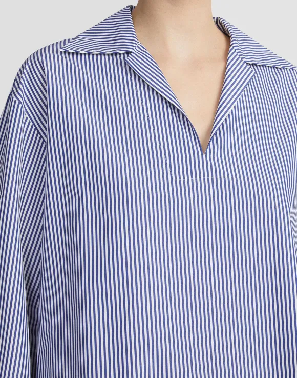 Stripe Cotton Poplin Popover Shirt