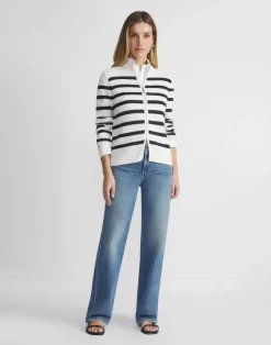Stripe Cotton-Silk Zip Cardigan