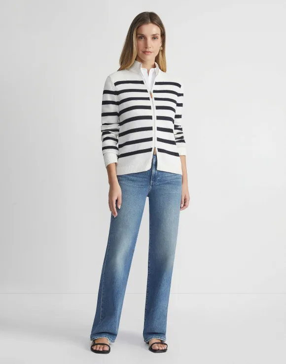 Stripe Cotton-Silk Zip Cardigan