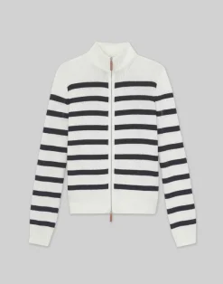 Stripe Cotton-Silk Zip Cardigan