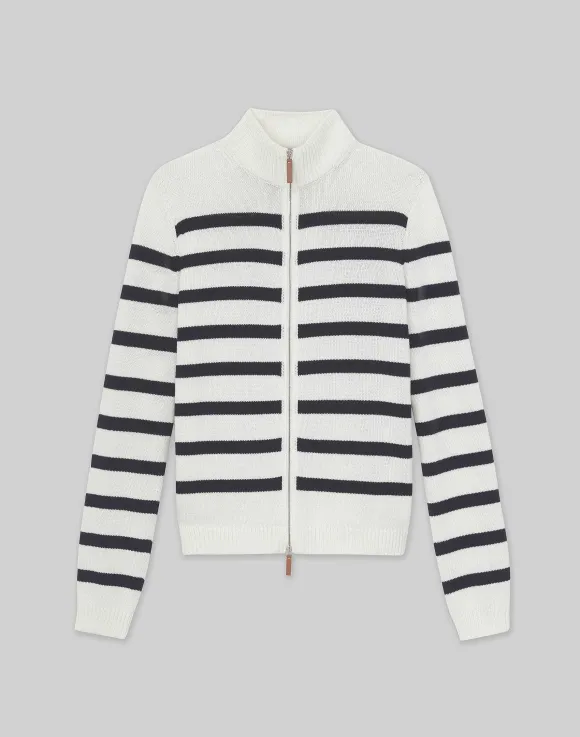Stripe Cotton-Silk Zip Cardigan