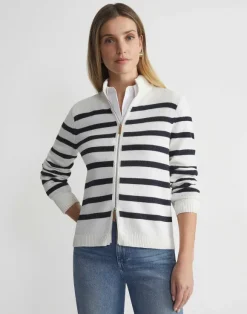 Stripe Cotton-Silk Zip Cardigan