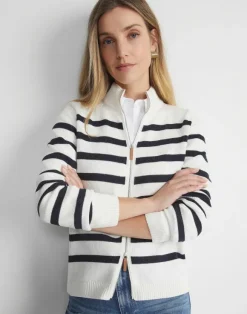 Stripe Cotton-Silk Zip Cardigan