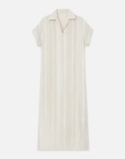 Stripe Jacquard Linen-Cashmere Popover Dress