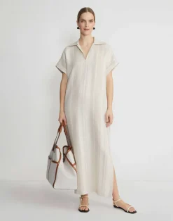 Stripe Jacquard Linen-Cashmere Popover Dress