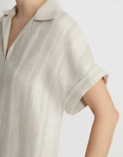 Stripe Jacquard Linen-Cashmere Popover Dress