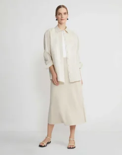 Stripe Jacquard Linen-Cashmere Oversized Shirt