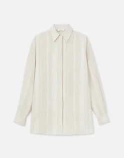 Stripe Jacquard Linen-Cashmere Oversized Shirt
