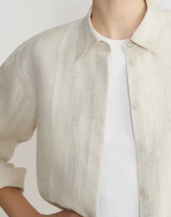 Stripe Jacquard Linen-Cashmere Oversized Shirt