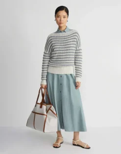 Stripe Organic Cotton & Denim Yarn Bateau Sweater