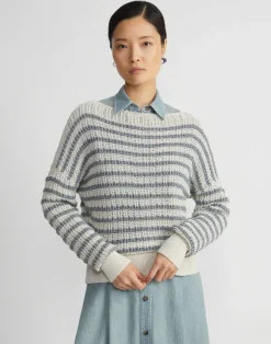 Stripe Organic Cotton & Denim Yarn Bateau Sweater