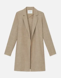Virgin Wool Silk-Linen Open Front Jacket