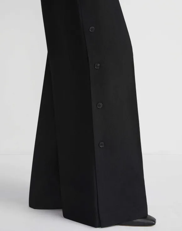 Viscose-Linen Twill Thames Button Wide Leg Pant