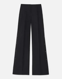 Viscose-Linen Twill Thames Button Wide Leg Pant