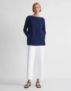 Wool-Cashmere Link Stitch Bateau Neck Sweater