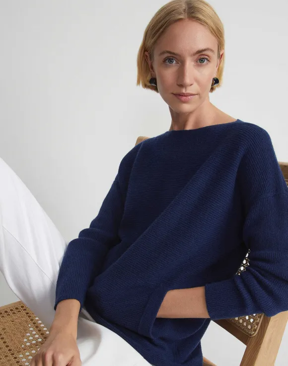 Wool-Cashmere Link Stitch Bateau Neck Sweater