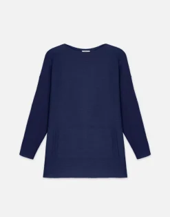 Wool-Cashmere Link Stitch Bateau Neck Sweater