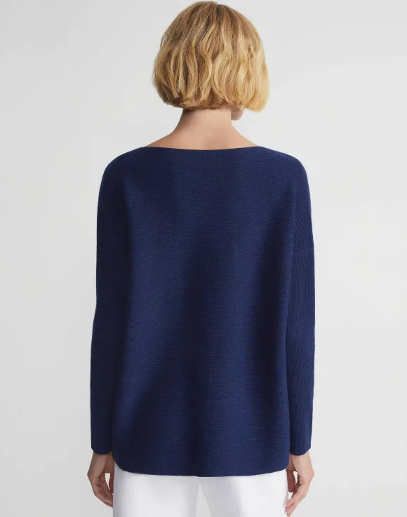 Wool-Cashmere Link Stitch Bateau Neck Sweater