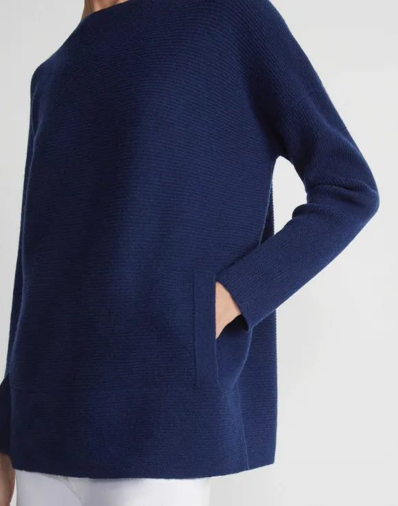 Wool-Cashmere Link Stitch Bateau Neck Sweater