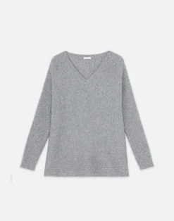 Wool-Cashmere Ribbed V-Neck Sweater