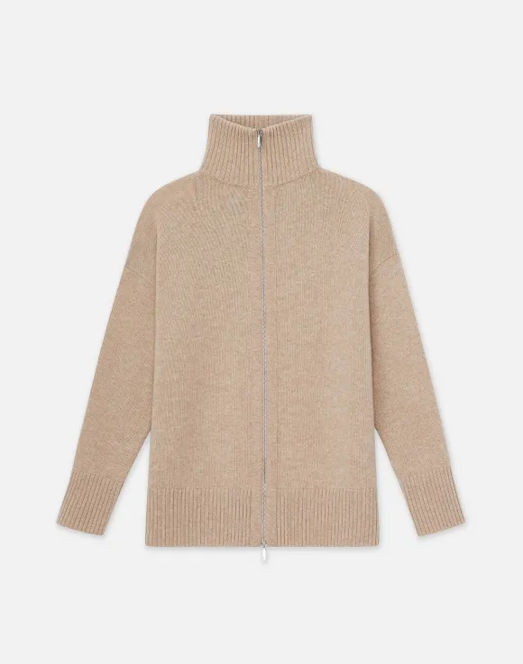 Wool-Cashmere Zip Front Cardigan