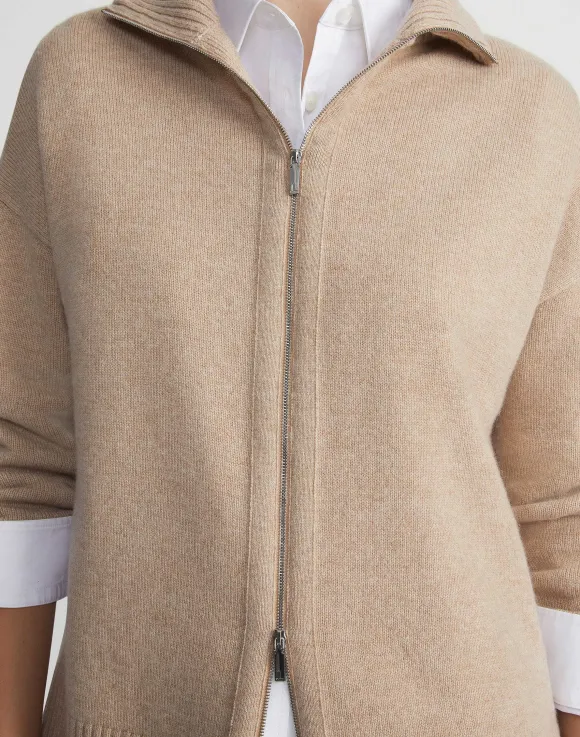 Wool-Cashmere Zip Front Cardigan
