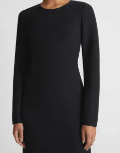 Wool-Silk Crepe Long Sleeve Sheath Dress