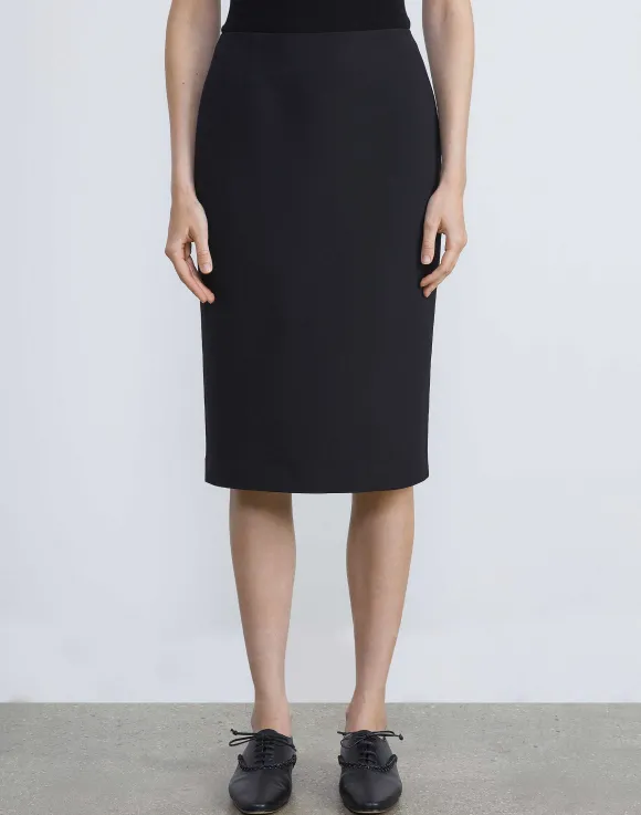 Wool-Silk Crepe Pencil Skirt