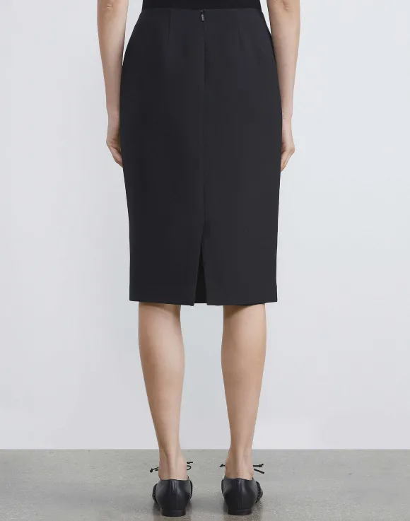 Wool-Silk Crepe Pencil Skirt