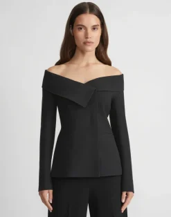 Wool-Silk Crepe Portrait Collar Jacket