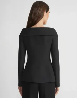 Wool-Silk Crepe Portrait Collar Jacket