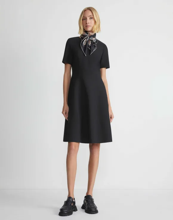 Wool-Silk Crepe Short Sleeve Dress