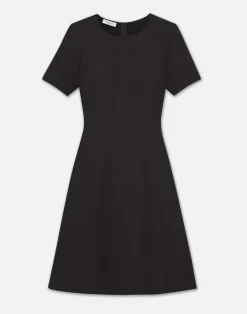 Wool-Silk Crepe Short Sleeve Dress