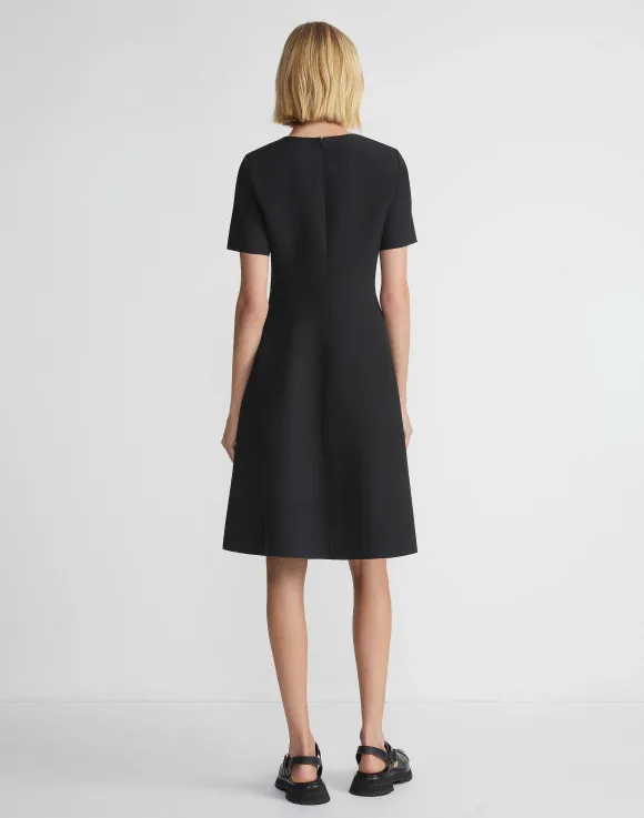 Wool-Silk Crepe Short Sleeve Dress
