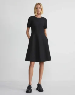 Wool-Silk Crepe Short Sleeve Dress