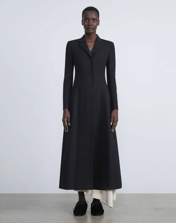 Wool-Silk Crepe Three-Button Academy Coat