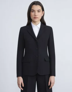 Wool-Silk Crepe Three-Button Academy Blazer