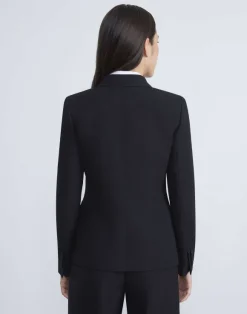Wool-Silk Crepe Three-Button Academy Blazer